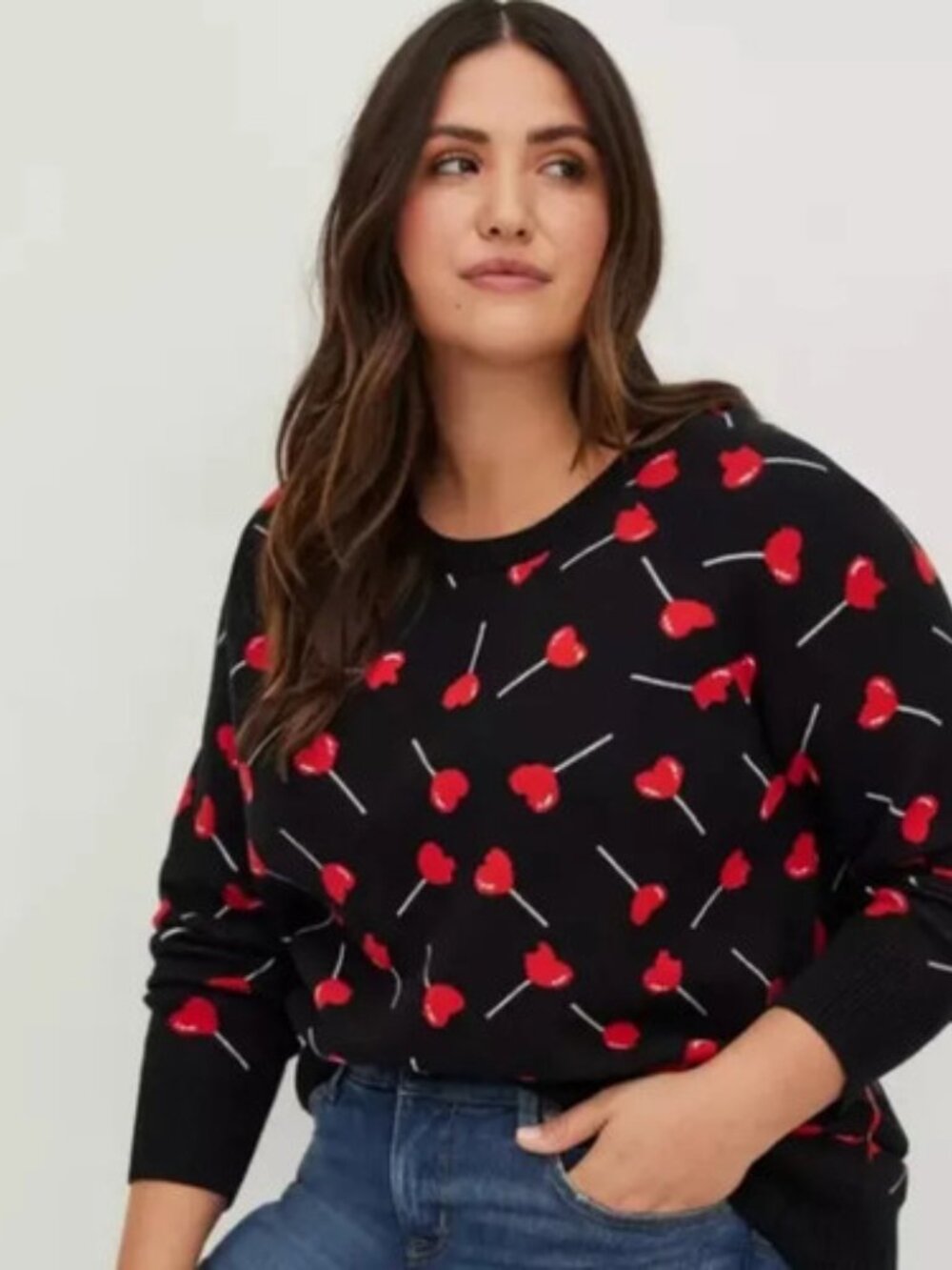 Torrid Womens  1x Black Lollipop Heart Sweater Valentine